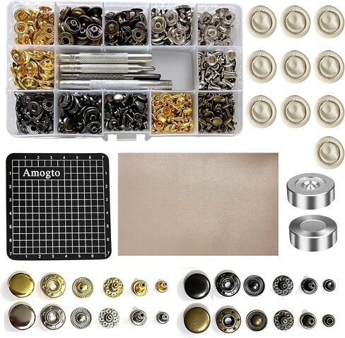 12.5mm Metal Rivets Leather Rivets Kit,6 * 6 8 * 8 Double Cap Brass Rivets Leather Studs with Tools for Leather Repair and Crafts, Snaps Press Studs with Heavy Duty Leather Snap Fasteners Kit in Kuwait