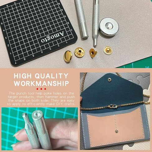 12.5mm Metal Rivets Leather Rivets Kit,6 * 6 8 * 8 Double Cap Brass Rivets Leather Studs with Tools for Leather Repair and Crafts, Snaps Press Studs with Heavy Duty Leather Snap Fasteners Kit in Kuwait