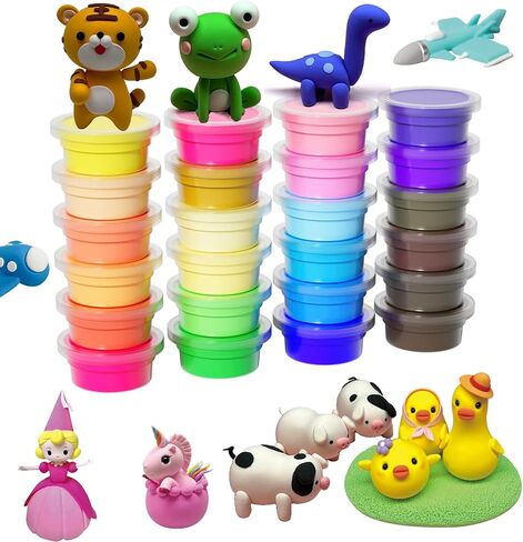 Imagine Clay - Creative Fun Clay Kit - 24 Vibrant Colors Air Dry Modeling Clay, 5 Sculpting Tools, 30+ Fun Accessories, Extra Sealed Bags, Illustrated Project Booklet, Ages 3-12+ in Saudi Arabia