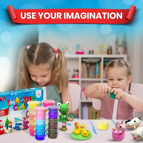 Imagine Clay - Creative Fun Clay Kit - 24 Vibrant Colors Air Dry Modeling Clay, 5 Sculpting Tools, 30+ Fun Accessories, Extra Sealed Bags, Illustrated Project Booklet, Ages 3-12+ in Saudi Arabia
