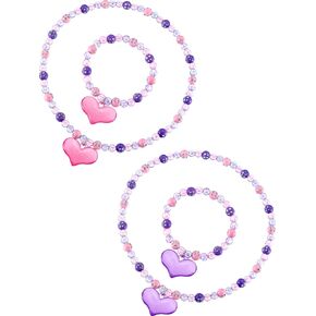 Zhanmai 2 Pcs Girl Princess Necklace Bracelet Set Lovely Princess Heart Shape Beads Necklace Stretchy Jewelry Set Girls Costume Jewelry Gift Party Favors for Dress up in Saudi Arabia