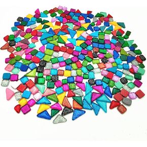 1.1LB Random Irregular Glitter Shiny Glass Mosaic Tiles for Crafts Bulk, Glass Mosaic Pieces Set for Cups Picture Frames Home Decoration DIY Art Projects (Mix Green Blue) in Kuwait