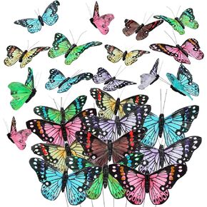 24 Pcs Monarch Butterfly Decorations 4 Size Artificial Monarch Butterfly Feather Butterfly Decor on Picks Butterflies for Crafts Fake Butterflies with Wire Butterfly Wall Decor (Fresh Colors)