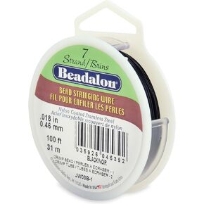 Beadalon 7 Strand Stainless Steel Bead Stringing Wire, 0.018 in / 0.46 mm, Black, 100 ft / 31 m