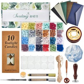 مجموعة ختم الشمع من Mceal، 24 لونًا 648 قطعة، ختم أرنب مطلي بالفضة (30 مم)، قلم معدني ذهبي وفضي، قاعدة وإكسسوارات، عبوة صندوق هدايا in Kuwait