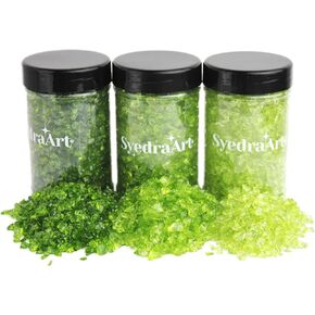 Syedra Crushed Glass for Crafts,Set of 3, High Luster Chips, Glitter,Broken Glass Pieces, 3-6mm, Diamond Green 1LB in Saudi Arabia