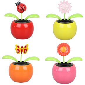 4 Solar Dancing Sunflower Toy Solar Powered Dancing Ladybug in Colorful Pots Swinging Butterfly Flip Flap Animated Bobblehead Dancer Window Sun Catcher Car Dashboard Decor Portable Suncatchers