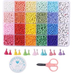 Miss Rabbit 3500+ pcs Rainbow Pony Beads for Jewelry Making, Hair Beads for Braids, Bracelet Making Kit, Assorted Kandi Beads Kit with Letter and Heart Beads Hair Beader Tool Scissors Elastic String