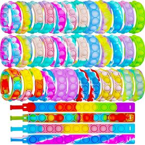 DOPWQAA 40PCS Push Pop Fidget Bracelets Toys, Fidget Popper Bracelet Pack, Durable and Adjustable, Multicolor Stress Relief Finger Press Bracelet for Kids and Adults ADHD ADD Autism