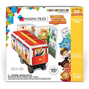 CreateOn Daniel Tiger’s Neighborhood: Neighborhood Trolley Magna-Tiles Structure Set, Magnetic Kids Building Toys, Educational Stem Toys for Ages 3+, 15 Pieces