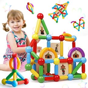magblock 90pcs كتل البناء المغناطيسي كتل اللعب هدية للبنين والبنات، كرات العصي المغناطيسية وقضبان بناء مجموعات لعبة، ألعاب مونتيسوري الحسية للأطفال الصغار في مرحلة ما قبل المدرسة