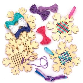 Baker Ross AW893 Snowflake Wooden Cross Stitch Decoration Kits - Pack of 5, Christmas Arts and Crafts, Assorted in Kuwait