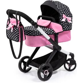 Bayer Design Dolls: Pram Xeo: Hearts Black & Pink - Matching Handbag, Adjustable Handle, for Dolls Up to 20", Ages 3+ in Kuwait