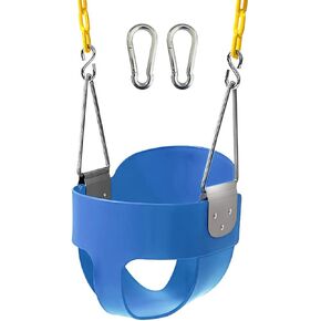 nets Tribe High Back Full Bucket Toddler Swing Seat with 66" Heavy Duty Plastic Coated Chains, Fully Assembled for Playground Swing Set Accessories, Outside, Backyard (Green)