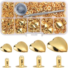 YORANYO 200 Set Mixed Size Leather Rivets Kit for Star Studs, Clothing, Fabric, Gold Color, Crafting, Repair & Decorate Jackets, Shoes, Bags, Belts, Purse