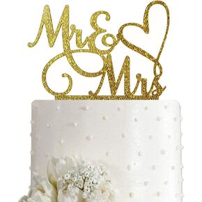 Mr and Mrs Cake Topper, Bride and Groom Sign Wedding/Engagement Cake Toppers Decoration, Gold Glitter Acrylic