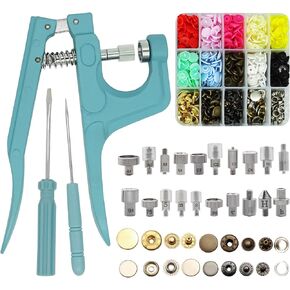 Sewing Snaps Fasteners Kit with Press Pliers Installment Tool, Heavy-Duty Snap Pliers Sets with 4 Size Plastic Metal No-Sew Snap Buttons for Sewing Clothing, Bibs, Rain Coat Crafting DIY Handmade in Kuwait
