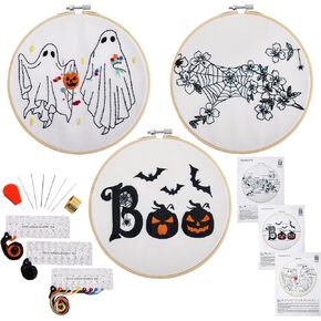 Embroidery Kits for Beginners Adults, Counted Cross Stitch Kit for Adult Beginners, Needlepoint Kit Flower Embroidery Starter Kit, 3 Embroidery Hoop, Fabric, Supplies (Attached Teaching Video QR Code)