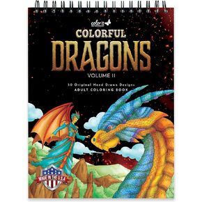 ColorIt Colorful Dragons Adult Coloring Book, Volume II - 50 Single-Sided Designs, Thick Smooth Paper, Lay Flat Hardback Covers, Spiral Bound, Dragon Coloring Pages