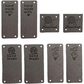 Wenplus 40 PCS Handmade Leather Labels PU Leather Label Hand Made Embossed Tag with Holes Embellishments DIY Accessories for Clothing Jeans Bags Shoes Hat - 4 Styles, Grey in Kuwait