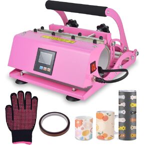 آلة ضغط حراري بهلوان 30 أونصة، كوب 110 فولت وضغط حراري لكوب 30 أونصة 20 أونصة 16 أونصة 15 أونصة 11 أونصة نقل التسامي للكوب المستقيم النحيف، أكواب ضغط حراري مع شريط وقفازات مقاومة للحرارة in Kuwait