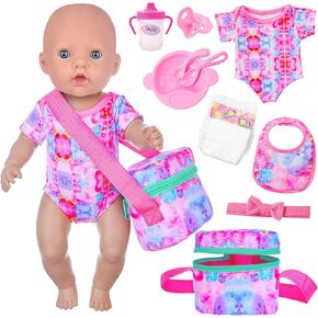 K.T. Fancy 10 PCS Baby Doll Accessories, Baby Doll Feeding and Caring Set Pretend Play Set for Kids Includes Carry Bag, Dinner Plate, Doll Drinking Bottles, Babies Doll Bib (NO Doll) in Kuwait