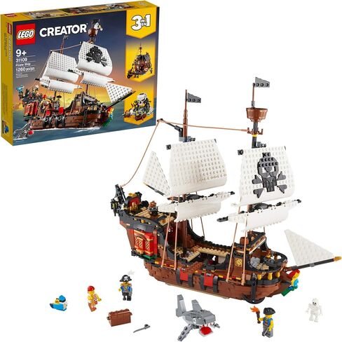 LEGO Creator 3in1 Pirate Ship 31109 Building Set - Toy Ship with Inn, Skull Island, Featuring 4 Minifigures, Shark Figure, Gift for Kids, Boys, and Girls Ages 9+ Years Old in Saudi Arabia