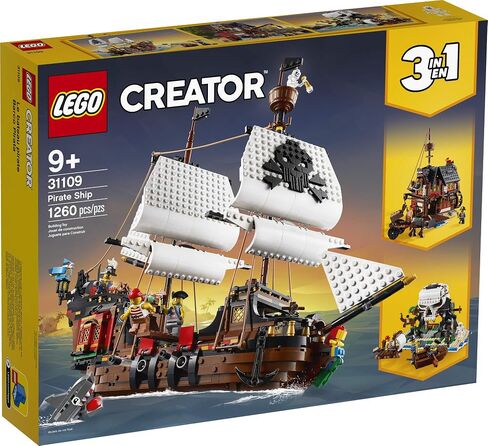 LEGO Creator 3in1 Pirate Ship 31109 Building Set - Toy Ship with Inn, Skull Island, Featuring 4 Minifigures, Shark Figure, Gift for Kids, Boys, and Girls Ages 9+ Years Old in Saudi Arabia