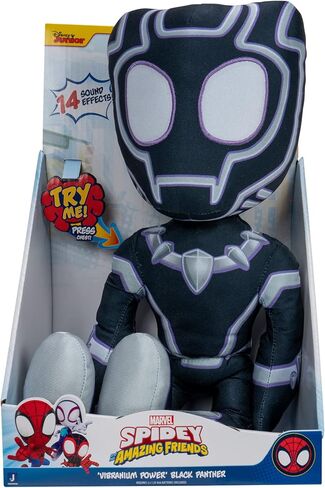 Marvel 16-Inch Talking Black Panther Plush - Vibranium Power with Sounds & Phrases - Spidey & His Amazing Friends in Saudi Arabia