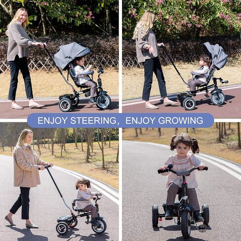 دراجة ثلاثية العجلات للأطفال من بسري، دراجة ثلاثية العجلات للأطفال، دراجة ثلاثية العجلات للأطفال الصغار، عربة ثلاثية العجلات مع مقبض دفع، عجلات مطاطية لجميع التضاريس، أوضاع استلقاء متعددة ومقعد دوار 360 درجة in Kuwait