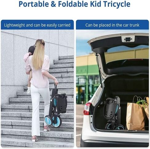 Newtronx Trixplorer -7 in 1 Folding Toddler Tricycle Removable Push Handle, Rotatable Seat, Adjustable Canopy, Safety Harness, Storage, Basket-Tricycle for Toddlers for 1-5 Year Old (Racing/Green) in Kuwait