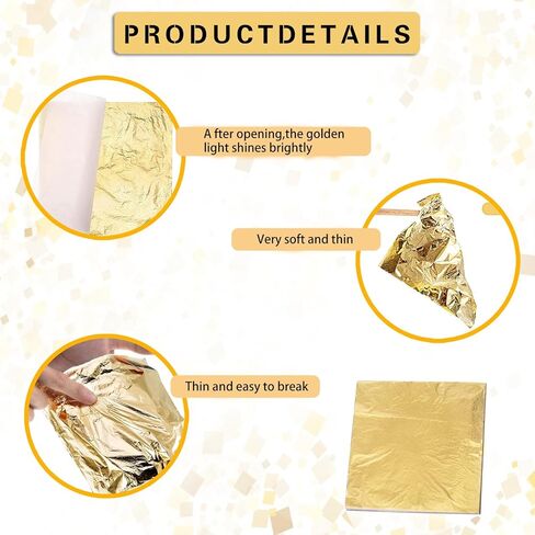100 قطعة من اوراق الشجر الذهبية، اوراق فويل ذهبية مقلدة 5.5 انش × 5.5 انش للحرف اليدوية وفن الاظافر والتذهيب وفنون الرسم والحرف اليدوية والديكور in Kuwait