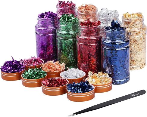 Gilding Flakes Set,Gold Foil Flakes for Resin,3 Bottles Metallic Foil Flakes for Resin Jewelry Making,Nails,Painting Art,Crafts and Slime(Gold, Silver, Copper Colors) in Saudi Arabia