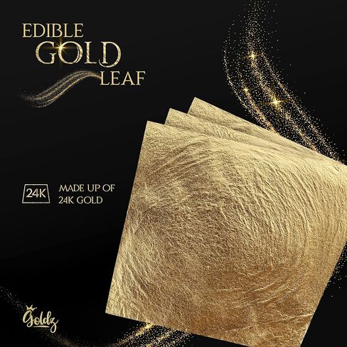 جولدز: اوراق ذهب اصلية صالحة للاكل عيار 24 قيراط - ورق ذهب حقيقي - حجم كبير 10 سم × 10 سم - 12 ورقة - اوراق ذهبية اصلية للفنون والطعام والحرف اليدوية والديكور - ذهبي حقيقي ونقي صالح للاكل in Kuwait