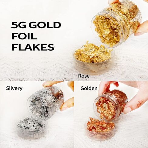 رقائق ذهبية من دبليو اف ايه يو اي بي ار للراتنج، 3 زجاجات رقائق معدنية 15 غرام، رقائق ذهبية للحرف اليدوية وفن الاظافر والطلاء والسلايم وصنع مجوهرات الراتنج، (ذهبي وفضي، الوان نحاسية) in Kuwait