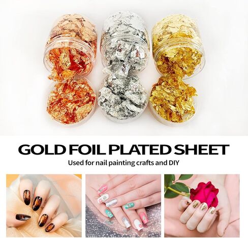 رقائق ذهبية من دبليو اف ايه يو اي بي ار للراتنج، 3 زجاجات رقائق معدنية 15 غرام، رقائق ذهبية للحرف اليدوية وفن الاظافر والطلاء والسلايم وصنع مجوهرات الراتنج، (ذهبي وفضي، الوان نحاسية) in Kuwait