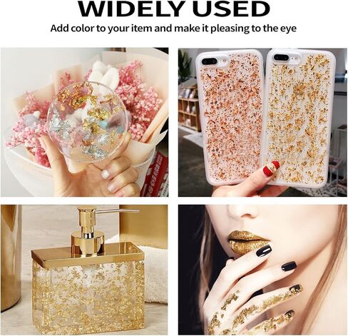 رقائق ذهبية من دبليو اف ايه يو اي بي ار للراتنج، 3 زجاجات رقائق معدنية 15 غرام، رقائق ذهبية للحرف اليدوية وفن الاظافر والطلاء والسلايم وصنع مجوهرات الراتنج، (ذهبي وفضي، الوان نحاسية) in Kuwait