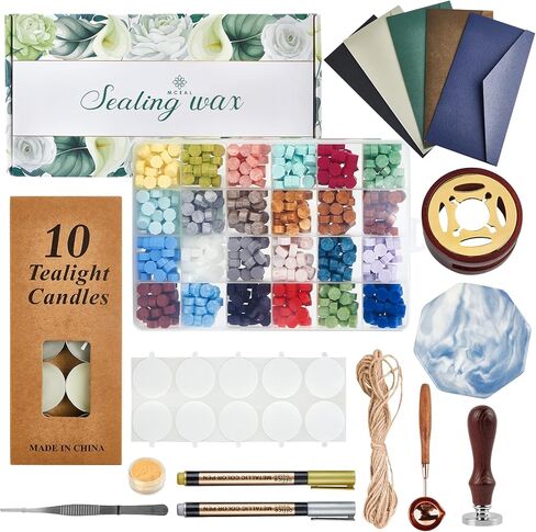 مجموعة ختم الشمع من Mceal، 24 لونًا 648 قطعة، ختم أرنب مطلي بالفضة (30 مم)، قلم معدني ذهبي وفضي، قاعدة وإكسسوارات، عبوة صندوق هدايا in Kuwait