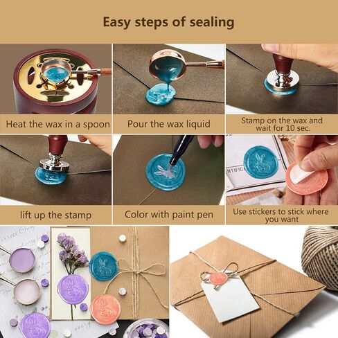 مجموعة ختم الشمع من Mceal، 24 لونًا 648 قطعة، ختم أرنب مطلي بالفضة (30 مم)، قلم معدني ذهبي وفضي، قاعدة وإكسسوارات، عبوة صندوق هدايا in Kuwait