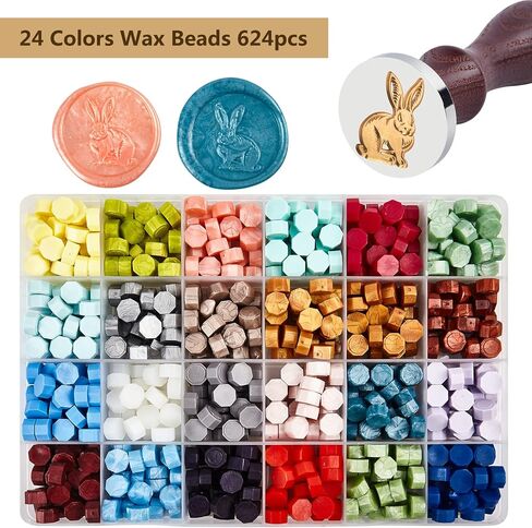 مجموعة ختم الشمع من Mceal، 24 لونًا 648 قطعة، ختم أرنب مطلي بالفضة (30 مم)، قلم معدني ذهبي وفضي، قاعدة وإكسسوارات، عبوة صندوق هدايا in Kuwait