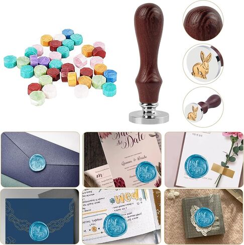 مجموعة ختم الشمع من Mceal، 24 لونًا 648 قطعة، ختم أرنب مطلي بالفضة (30 مم)، قلم معدني ذهبي وفضي، قاعدة وإكسسوارات، عبوة صندوق هدايا in Kuwait