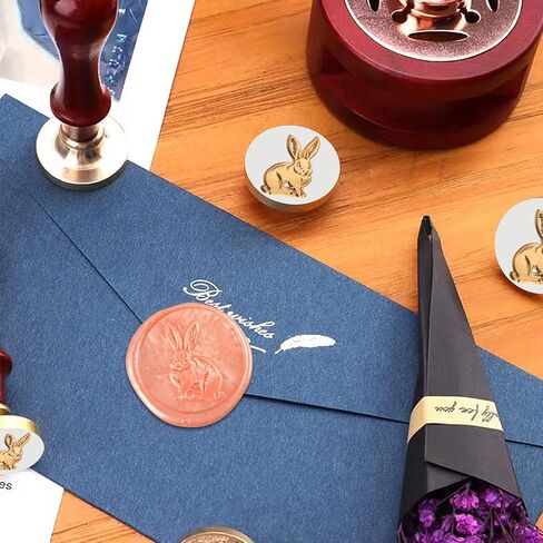 مجموعة ختم الشمع من Mceal، 24 لونًا 648 قطعة، ختم أرنب مطلي بالفضة (30 مم)، قلم معدني ذهبي وفضي، قاعدة وإكسسوارات، عبوة صندوق هدايا in Kuwait