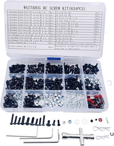 634pcs Universal RC Screw Assortment kit-27 Models of Screws Wrench Repair Tools - 1/8 1/10 1/12 1/16 Truck,Tracked car, Remote Control car, Trains, Planes, Repair Tools for Off-Road Vehicles in Kuwait