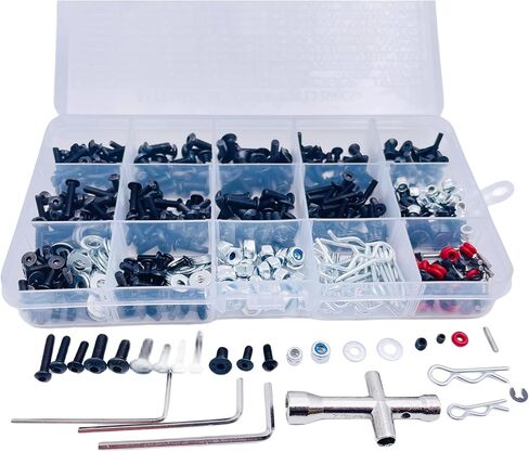 634pcs Universal RC Screw Assortment kit-27 Models of Screws Wrench Repair Tools - 1/8 1/10 1/12 1/16 Truck,Tracked car, Remote Control car, Trains, Planes, Repair Tools for Off-Road Vehicles in Kuwait
