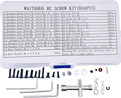 634pcs Universal RC Screw Assortment kit-27 Models of Screws Wrench Repair Tools - 1/8 1/10 1/12 1/16 Truck,Tracked car, Remote Control car, Trains, Planes, Repair Tools for Off-Road Vehicles in Kuwait