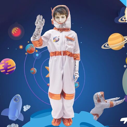 FUNCREVITY Halloween Astronaut Costume for Kids with Helmet Space Suit for Toddlers Boys Girls Pretend Role Play Dress Up in Kuwait