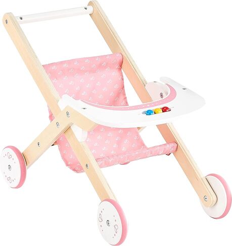 Hape Babydoll Stroller Toddler Wooden Doll Play Furniture Pink, L: 17.5, W: 12.8, H: 20.2 inch in Saudi Arabia