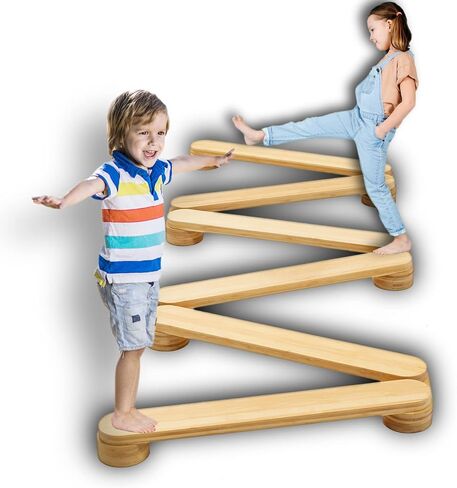 Bamboo Toddler balance beam with Stepping Stones Educational Balance Toy for Kids, Ideal for Improving Balance and Coordination,Safe Kid's Stepping Stones Balance Set for Indoor and Outdoor in Kuwait