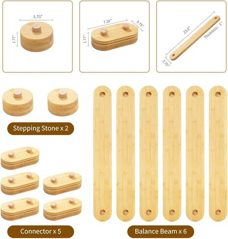Bamboo Toddler balance beam with Stepping Stones Educational Balance Toy for Kids, Ideal for Improving Balance and Coordination,Safe Kid's Stepping Stones Balance Set for Indoor and Outdoor in Kuwait