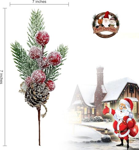 15 قطعة من اعواد الكريسماس الاصطناعية من التوت الاخضر لديكور الكريسماس، سيقان التوت الاحمر، فروع صنوبر صناعية، مخاريط هولي صناعية لتزيين الكريسماس والحرف اليدوية (نمط 1) in Kuwait